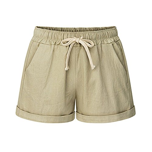 Casual Shorts for Women Drawstring Linen Shorts for Women High Waisted Shorts for Summer Womens Elastic Waist Shorts Cotton Women's Khaki Shorts