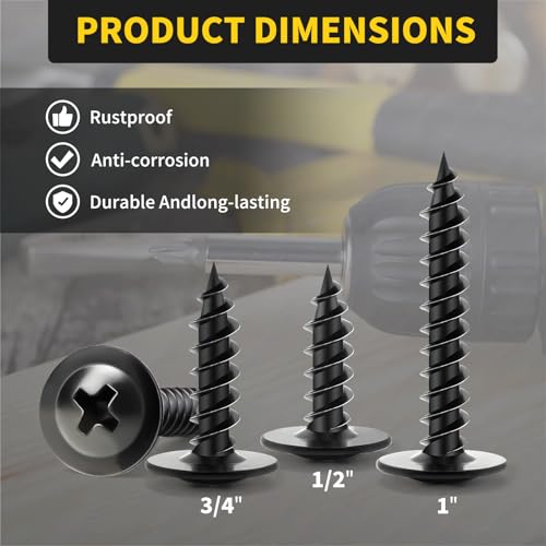 Wood Screws 3/4 Inch, 125 PCS FIXLINK Premium Phillips Truss Head Black Wood Screws, Self Tapping Electrophoresis Modified Fast Truss Head Wood Screw Used in Indoor Furniture, Woodworking (#8 x 3/4\")