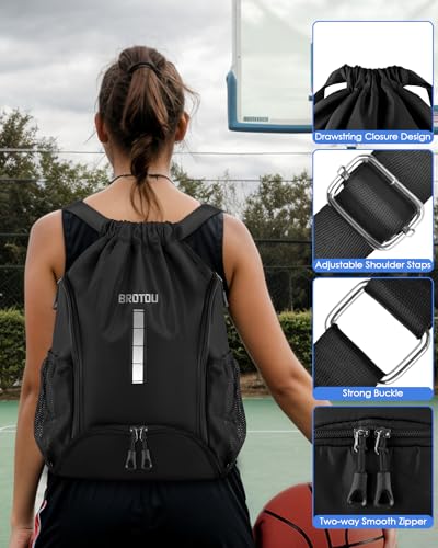 BROTOU Bolsa de deporte, bolsa de fútbol, mochila con cordón, bolsa de deporte con compartimento para zapatos,mochila piscina, bolsa de gimnasio, impermeable, para hombre, mujer, niños, jóvenes - imagen 3