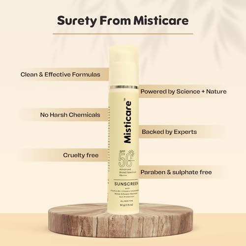 Image of Sunscreen SPF 50 PA++++ with Vitamin B5, Vitamin E & Almond Oil Broad Spectrum UVA /UVB Protection No White Cast Water & Sweat Resistant Lightweight & Non-Greasy For All Skin Types Men & Women - 50g