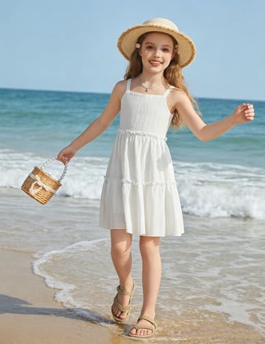 Arshiner Toddler Spaghetti Strap Dress White Summer Dress Summer Dresses Kids Beach Boho Sundresses 4t — view 4