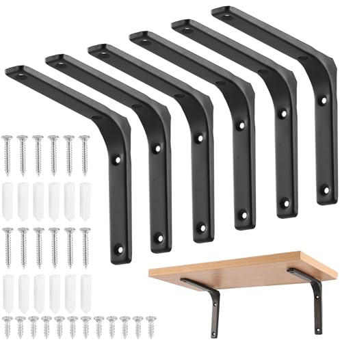 HonQiShiMY 6 Stück Regalhalterungen Schwerlastwinkel，90 Grad Regalträger, Metall Schwerlast Konsole Wandwinkel, Dreieckig Winkelträger Regalwinkel für Wandmontage,150X125mm，schwarz