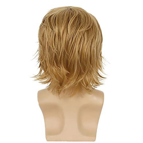 Wiwige Mens Blonde Wig Short Layered Natural Fluffy Wig Synthetic Heat Resistant Halloween Cosplay Hair Wig #TOP4