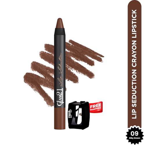 Image of Glam21 Lip Seduction Non- Transfer Crayon Lipstick up to 12 Hours Stay | Lightweight & Longlasting|Creamy Matte | Smudge Proof - 3.6gm|Silky Brown|09