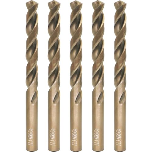 Metric Cobalt Drill Bits 12.5mm 5PCS, M35 high Speed Steel, high Hardness Straight Shank Drill, Mechanical or Hand Drill for Drilling, Suitable for Stainless Steel, Iron, Copper and Aluminum.