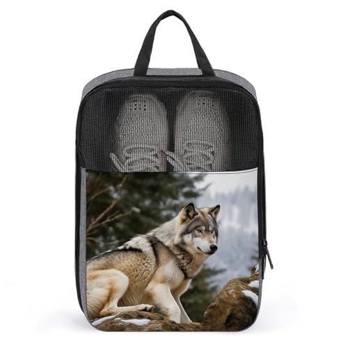 Sac à chaussures imprimé loup sauvage Snow Mountain et sac de rangement suspendu
