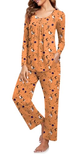 Women's Long Sleeve Pajama Sets, Plus Size 2 Piece Fall Lounge Sleepwear Ladies Pjs Sets With Pockets2