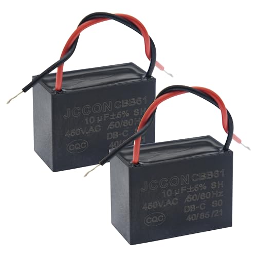 (Paquete de 2) CBB61 450V AC 10UF 5% 50/60Hz Condensador de marcha Film de polipropileno metalizado para el arranque del motor del ventilador de techo