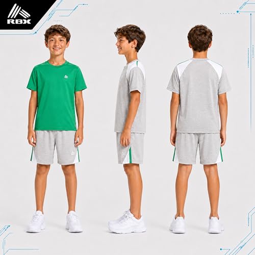 Image of RBX Boys Short Sets - 3 Piece Active Performance Short Sleeve Athletic Shirts and Gym Shorts With Elastic Waistband (4-12)