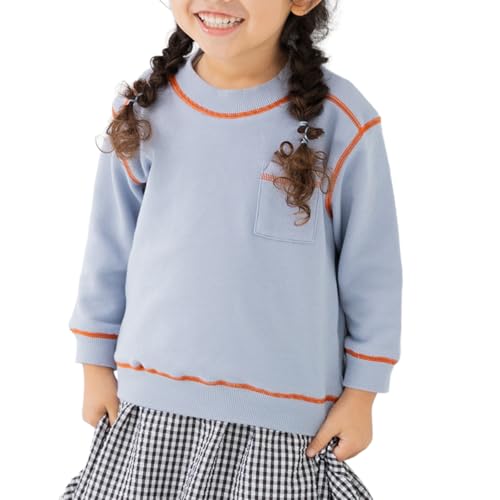 [chil2] キッズ ビッグシルエット トレーナー 無地 裏毛 子供服 ベビー服 男の子 女の子 長袖 配色ステッチ スウェット 胸ポケット 11258581-150SX