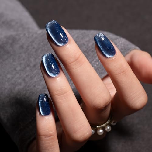 MAYCHAO 15ML Cat Eye Gel Nail Polish 1Pc Blue Gel Polish with Magnet Soak off Holographic Magnetic Nail Polish for Nail Art Manicure Salon DIY at Home, 0.5 OZ