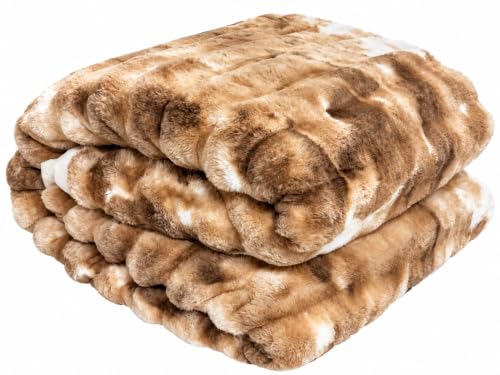 Image of Signature 3-Ply Faux Rabbit Fur Blanket King Size | Ultra Soft Heavy Weight Quilt-Feel Blanket | 6kg Luxury Winter Comforter for Bed Ideal for Heavy Winters (Caramel Cloud)