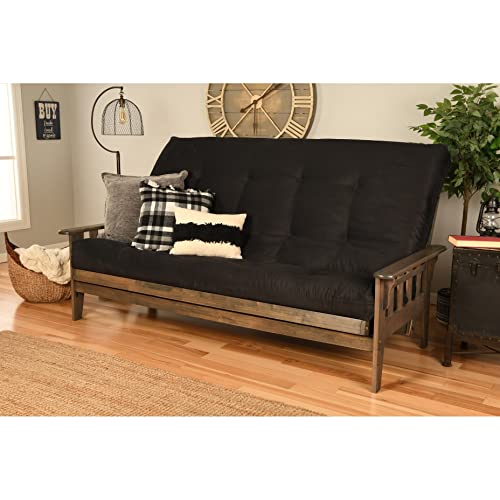 Somette Tucson Queen-Size Futon Set In Rustic Walnut Finish With Innerspring Mattress Suede Chocolate #TOP1