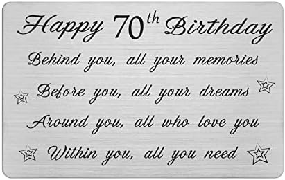 FALOGI Happy 70th Birthday Card - Behind You All Your Memories - 70 Year Old Birthday Gifts for Men Women, Personalised Engraved Wallet Card