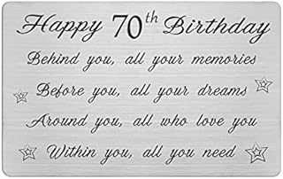 FALOGI Happy 70th Birthday Card - Behind You All Your Memories - 70 Year Old Birthday Gifts for Men Women, Personalised Engraved Wallet Card