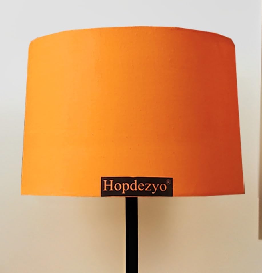 Hopdezyo Designer Corner Metal Floor Lamp with Orange Drum Lamp Shade for Home, Study & Office Decor - Pack of 1