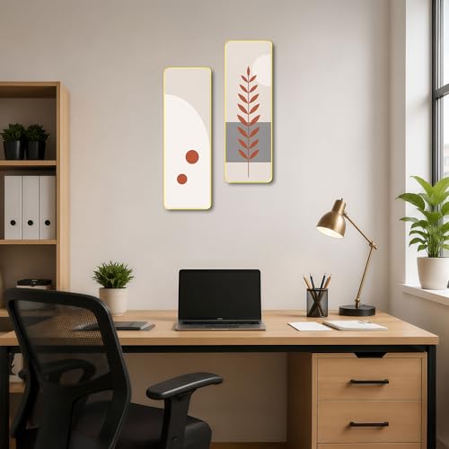 Image of The Castle Decor Modern Boho Wall Art Set of 2 for Living Room | Minimalist Botanical Leaf Painting | Abstract Nordic Wall Decor for Bedroom Office Hallway Home Decoration (Design-4, 12x18 Inch)