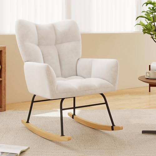 10 Best Rocking Chair for Infants: Top Comfort and Safety Picks 8 Skandiquip Nursery Rocking Chair, Rocking Chairs for Nursery, Baby Rocker Chair, Glider Rocker, Anti-Tip Safety Design, 440 Lb Weight Capacity, Cotton Fabric Cover, White