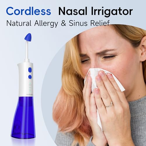 Image of Dual Powered Nasal Irrigation System Nasal Rinse & Wash | Quick Relief of Nasal Discomfort with 30 Salt Packets, 2 Sets of Nose Pillows, Rechargeable, 2-Year Service Support