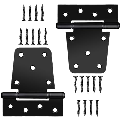 Image of 3.5 Inch Heavy Duty Gate Hinges, 2 Pack Black Iron Extra Thick T Door Hinges, Gate Hardware Kit for Indoor Outdoor, Shed, Wooden Fences, Vinyl Fence, Barn Door, Garage (Screws Included)