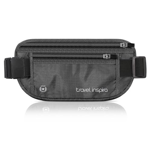 travel inspira Money Belt Passport Holder Secure with RFID Blocking Hidden Travel Wallet Anti Theft Ultra-Slim Bum Bag Travel Essentials for Everydays Concert Live Sports Event Business