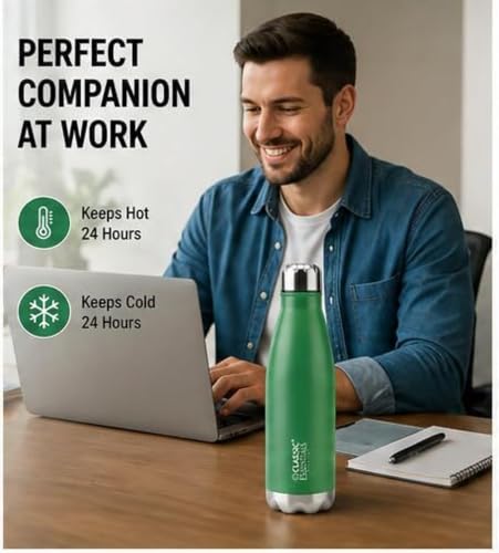 Image of Classic Essentials Insulated Double Wall Stainless Steel Water Bottle 500 ML | 12 Hours Hot & 24 Hours Cold | Vacuum Insulated, Leakproof Bottle for Home, Office, Gym & Travel (Light Green)