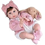 Aori Reborn Baby Doll 22 Inch Handmade Realistic Girl Baby Doll with Teddy Bear Set for Girls Children