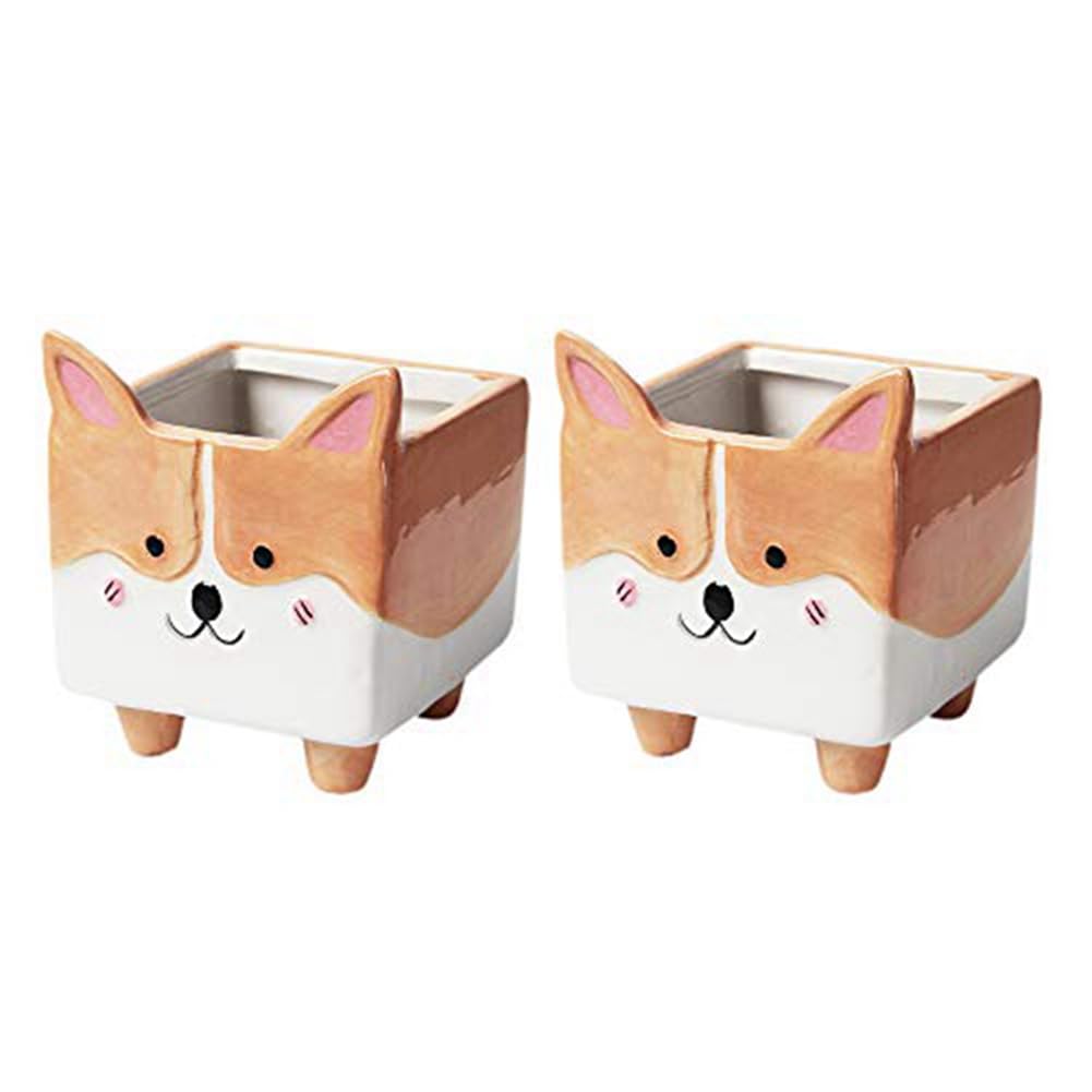 CTRLZS Cute Animal Corgi-Ceramic Planter Cactus Potted Pot Plant Pot Ceramic Flowerpot