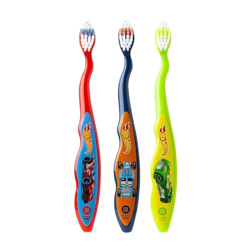 Image of Brush Buddies Hot Wheels Manual Toothbrushes for Kids - 3 Pack | Soft Bristled Children's Toothbrushes with Fun Multi-Colored Designs, Anti-Slip Grip Handles, Perfect for Toddlers, Home Use, or Travel