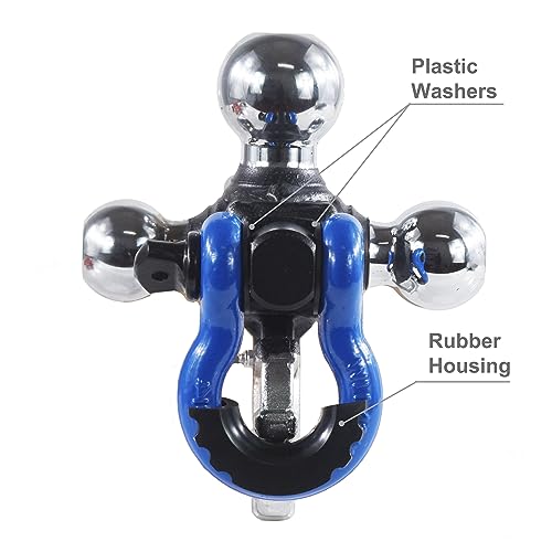 Image of TOPTOW Trailer Hitch with Blue Recovery Shackle Ball Hitch Mount w /Chrome Triple Tow Ball, 2-in Shank, Multi Fit for 2 inch Trailer Hitch Receiver