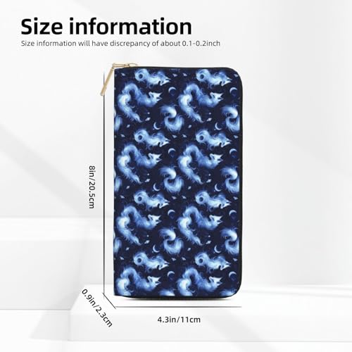 Fantasy Fox Moon Print Wallet Women Men, Long PU Leather Wallets for Women, Cute Womens Travel Wallet Purse Pouch with Zipper Pocket3
