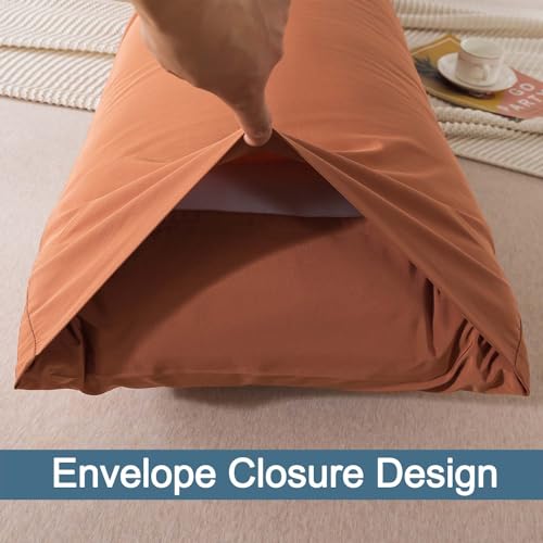 WhatsBedding Body Pillow Cover Cotton Fabric, Long Pillowcase Breathable & Skin-Friendly, Envelope Closure - Rust (20x54 inch)