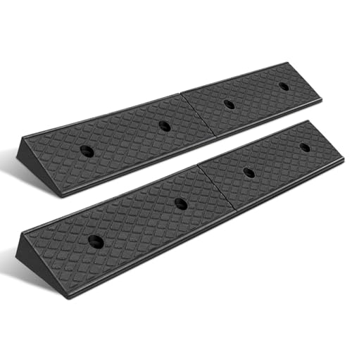 DNA Motoring 2pcs 2.1 Rise Rubber Curb Ramp Heavy Duty Loading Driveway Ramp Threshold Ramps 38.6 W x 5.9 D x 2.1 H for Loading Dock Warehouse Motorcycles Cars TOOLS-00643