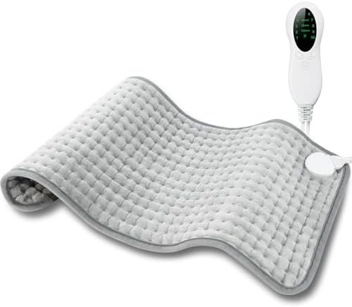 Heating Pad for Period Cramps & Back Pain Relief, LANVA Christmas Gifts for Women Men Mom Dad, Electric Heat Pad for Neck, Shoulder, Knee, 10 Heat Settings, Auto-Off, ETL Certified, 12"x24", Gray