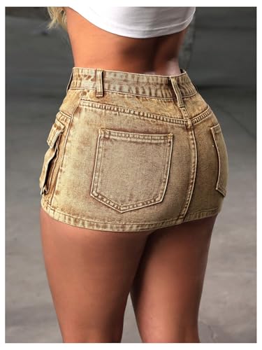 Floerns Women's High Waisted Cargo Denim Skirt Bodycon Mini Jean Skirts with Pocket3