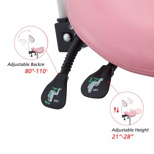 Image of Antlu Saddle Stool Rolling Chair with Back Support,Esthetician Tattoo Dental Lash Chairs for Eyelash Tech Massage Salon(Pink,with Backrest)