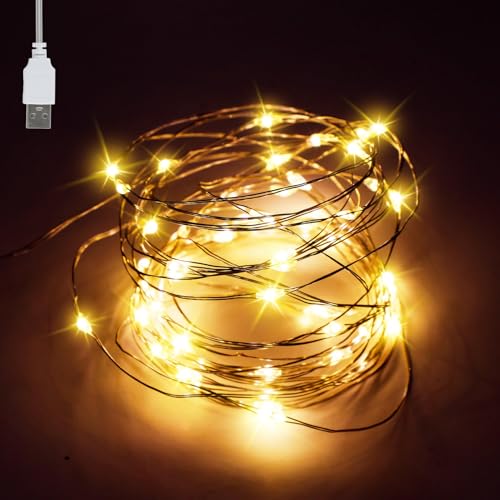 Aihoom USB Fairy Lights 5M/16Ft 50 LED String Lights Copper Wire Twinkle Lights for Jars Christmas Tree Garden Party Wedding Decoration Indoor Outdoor Lighting Warm White