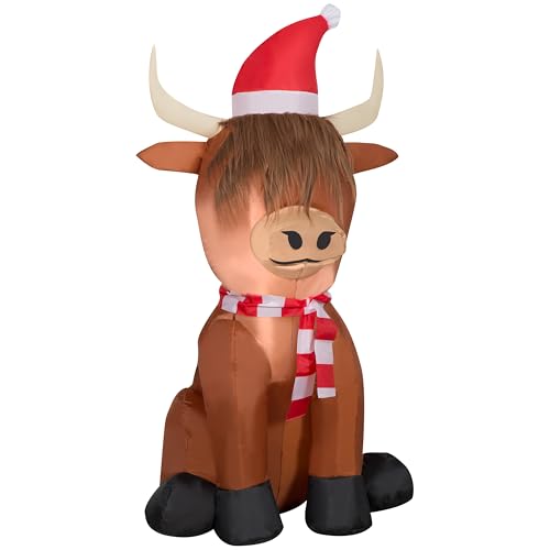 Highland Cow in Santa Hat Holiday Outdoor Inflatable