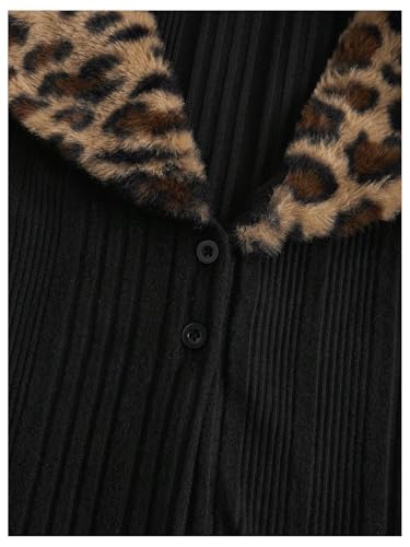 WDIRARA Women's Y2k Leopard Faux Fur Trim Coat Long Sleeve Button Down Knit Outerwear Clubwear3