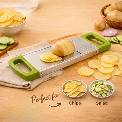 Image of Solitude Stainless Steel Potato Slicer Machine Vegetable Cutter & Potato Chips Maker for Kitchen | Lightweight Slicer for Making Plain Chips, Veg Salad, Fruits Slicing at Home & Restaurants