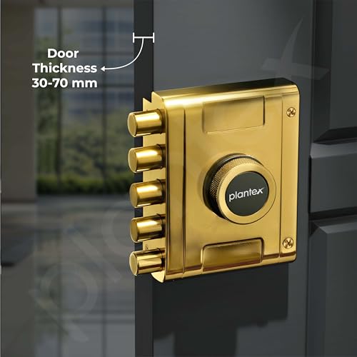 Image of Plantex Stainless Steel Penta Bolt Lock for Main Door /5-Point Security Deadbolt with Brass Cylinder & 4 Keys /Door Lock Set with 5 Years of Warranty (PVD Gold)