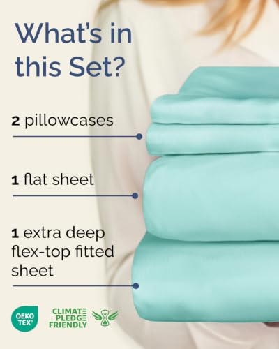 Image of Flex Top Split Head King Sheet Set - 4 Piece Extra Deep Sheets - Spa Blue