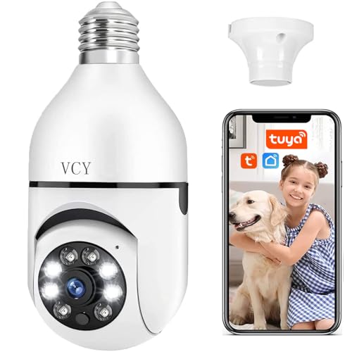 VCY 3MP Light Bulb Security Camera WiFi 1080P Wireless Camera with 360 Degree View Motion Detection Alarm Night Vision Two-Way-Talk for Indoor Home Security E27 Socket