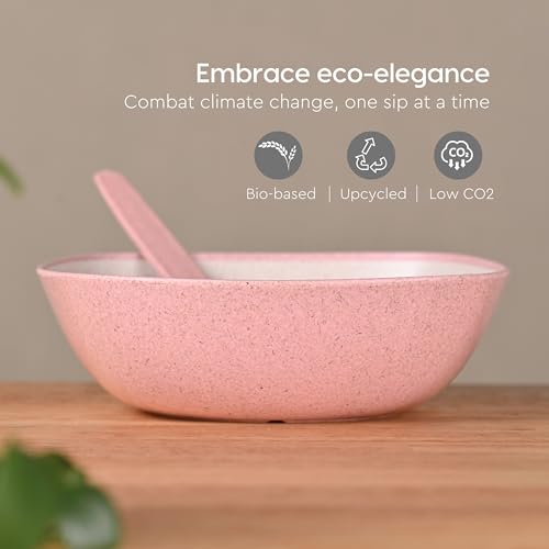 Eha Set of 4 Earth-Friendly Veg Bowls for Kitchen | 500 ml | Made with Bamboo Fibers & Rice Husk | Microwave Safe Bowl | for Hot & Cold Serving Bowl Set (Pack of 4,Innocent)