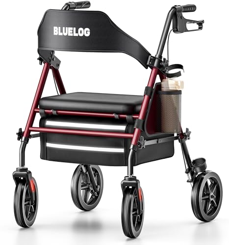Bluelog Walkers for Seniors Rollator Walkers with Seat, 350lb Capacity with Cup Holder & Cane...