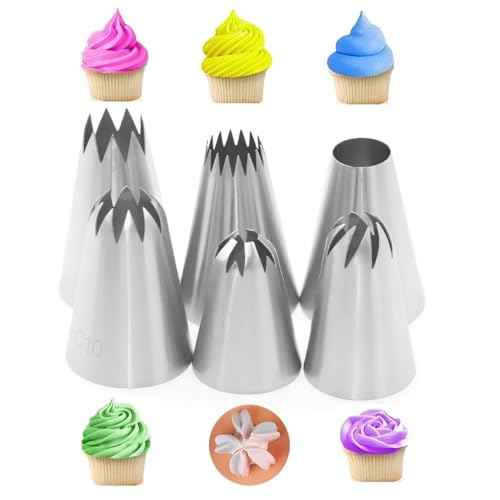 CUEMOON 6 Set di Beccucci per Sac a Poche Grandi Professionali, per Decorare Cupcakes, Torte, Zeppole, Biscotti & Churros