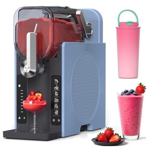 WIZAURA Slushie Machine, Slushy for Home No Ice Need, Soft Serve Ice Cream Maker & Margarita Machine, Auto-Cleaning, 6 Presets for Milkshakes, Frappés, Frozen Drink and More, Blue, 1 Insulated Cup