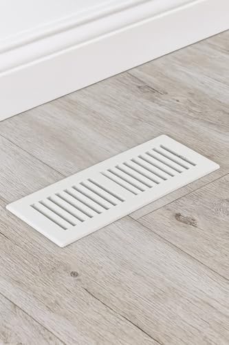 Image of 4 inch x 14 inch White Floor Register 2 Way - Stamped Face Steel Vent Cover, HVAC Floor Grille for AC Heat, Fits 4x14 Duct Opening, Heavy Duty Metal Register