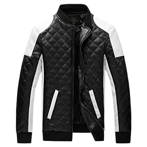Veste col montant en cuir pour hommes blouson moto pu