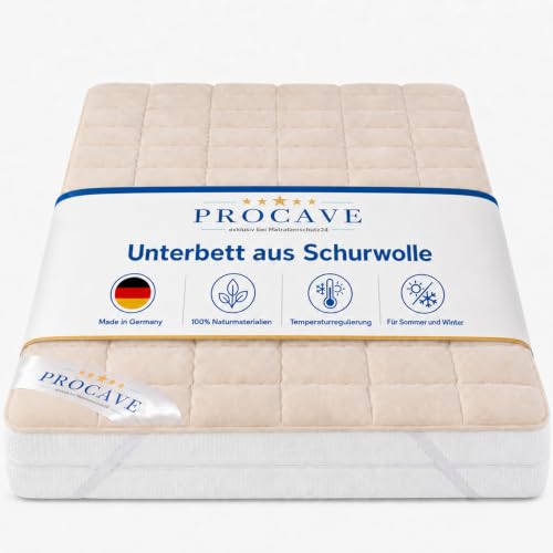 PROCAVE Protector de colchón Acolchado de Lana Virgen,Funda Transpirable para Cama, Cubrecolchón con 4 Gomas angulares 160x200 cm